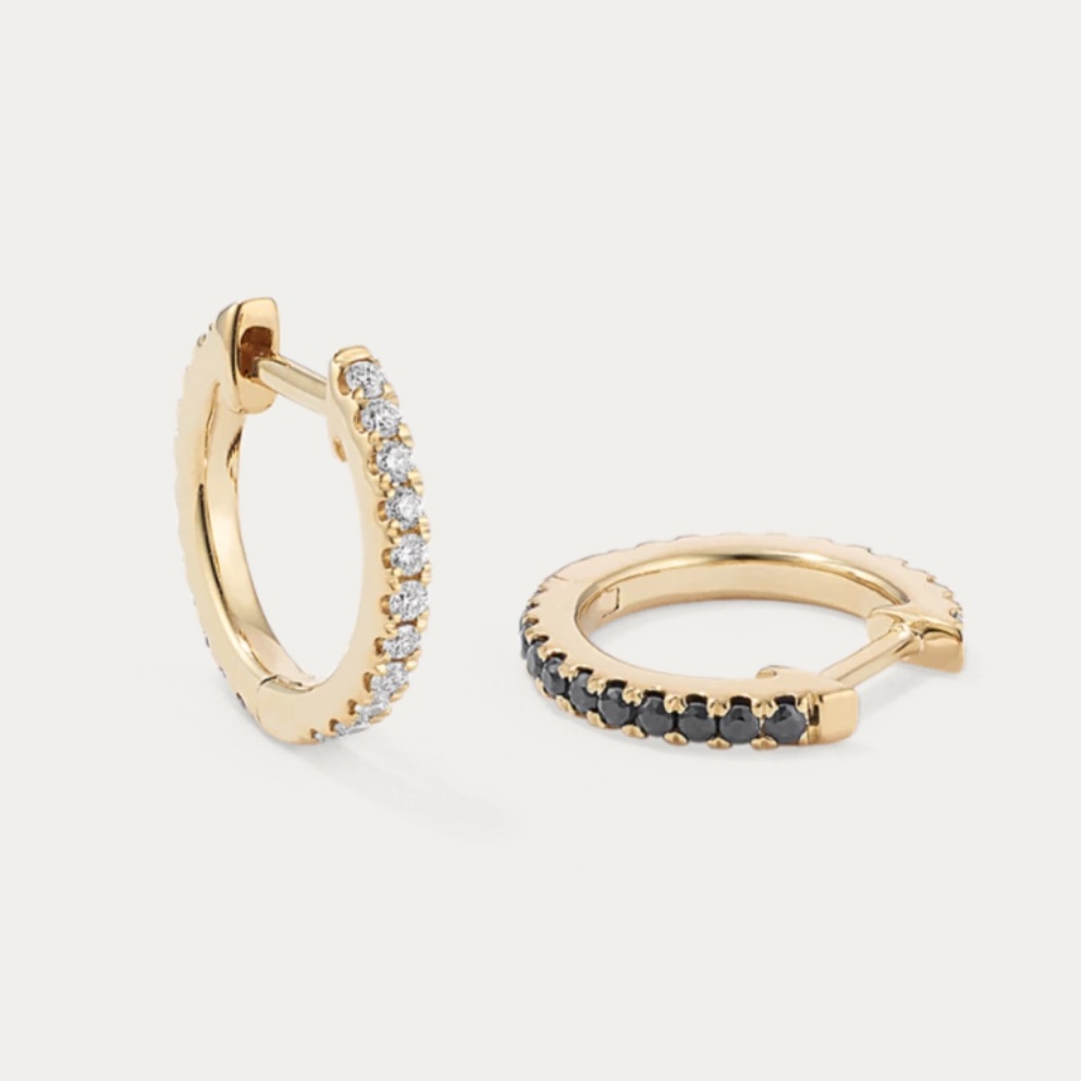 Ef Collection Gold, Diamond & Black Diamond Reversible Huggie Earrings Set Of 3!